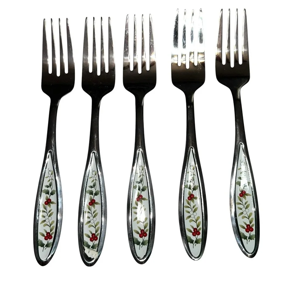 Vintage‎ Pfaltzgraff Stainless WINTERBERRY (COLOR)  18 Pc Flatware Holly 18/0
